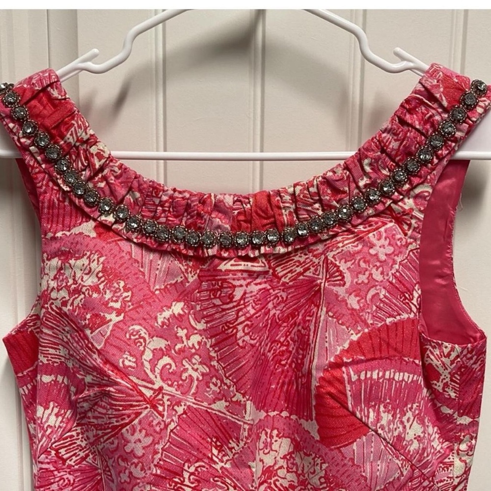 Lily Pulitzer Sophie vibrant pink‎ fan printed bejeweled dress 6 - Picture 2 of 7